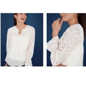 STELLA & DOT Maette Lyla White Gold Sheer Blouse Top Shirt SMALL